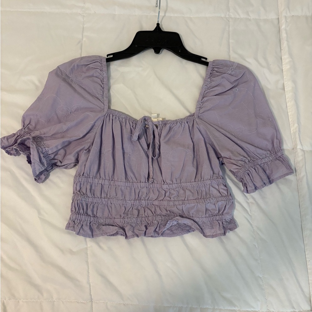 Dizzy Lavender Puff-Sleeve Smocked Crop Top